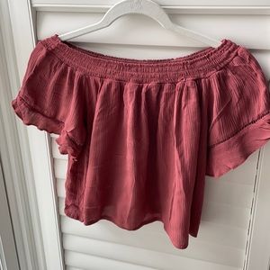 Off the Shoulder Cropped Burgundy L Top